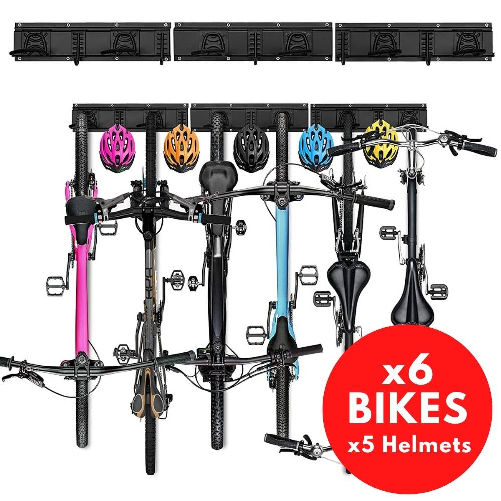 Bicycles stored on a wall rack